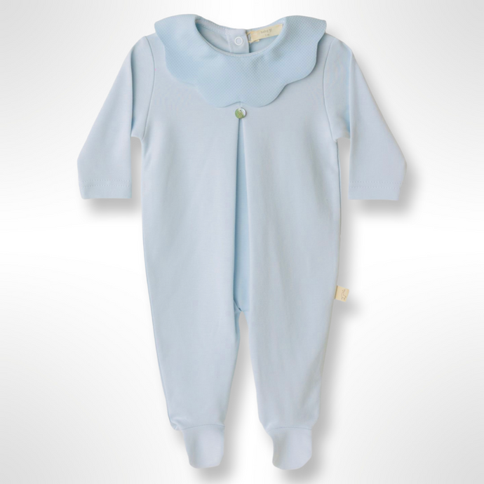 BabyGi Velour Pique Collar Sleepsuit - Blue