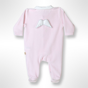 BabyGi Angel Wings Velour Sleepsuit - Pink