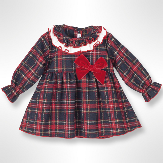 The Tartan Collection - Calamaro Baby Girls Ruffle Collar Tartan Dress - Navy Red
