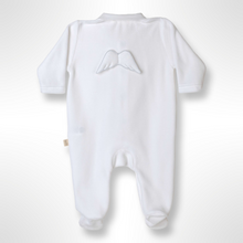 Load image into Gallery viewer, BabyGi Angel Wings Velour Sleepsuit - White