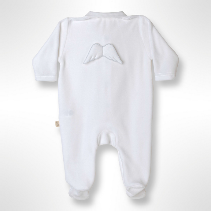 BabyGi Angel Wings Velour Sleepsuit - White