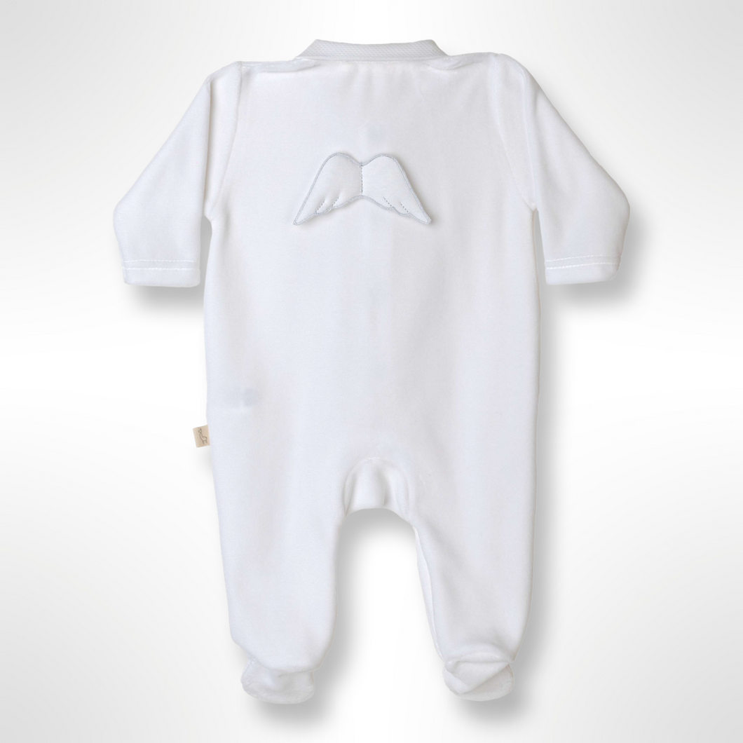 BabyGi Angel Wings Velour Sleepsuit - White