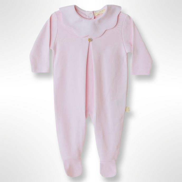 BabyGi Velour Pique Collar Sleepsuit - Pink