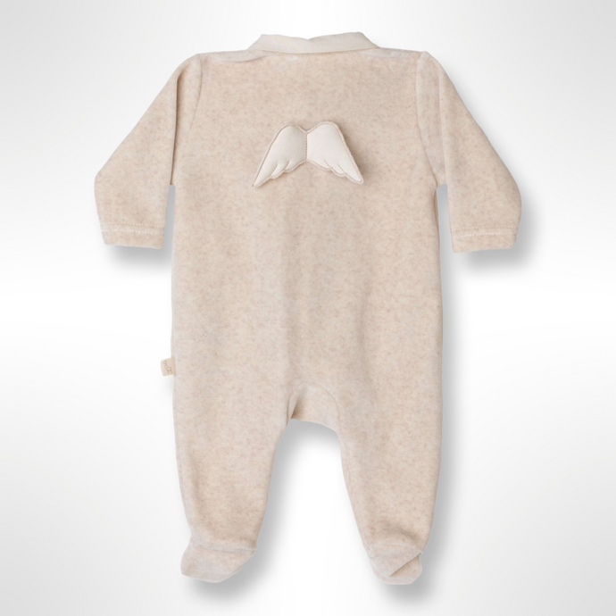 BabyGi Angel Wings Velour Sleepsuit - Beige