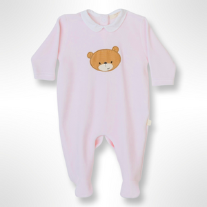 BabyGi Velour Little Bear Sleepsuit - Pink