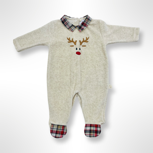 BabyGi Boys Christmas Reindeer Velour Sleepsuit