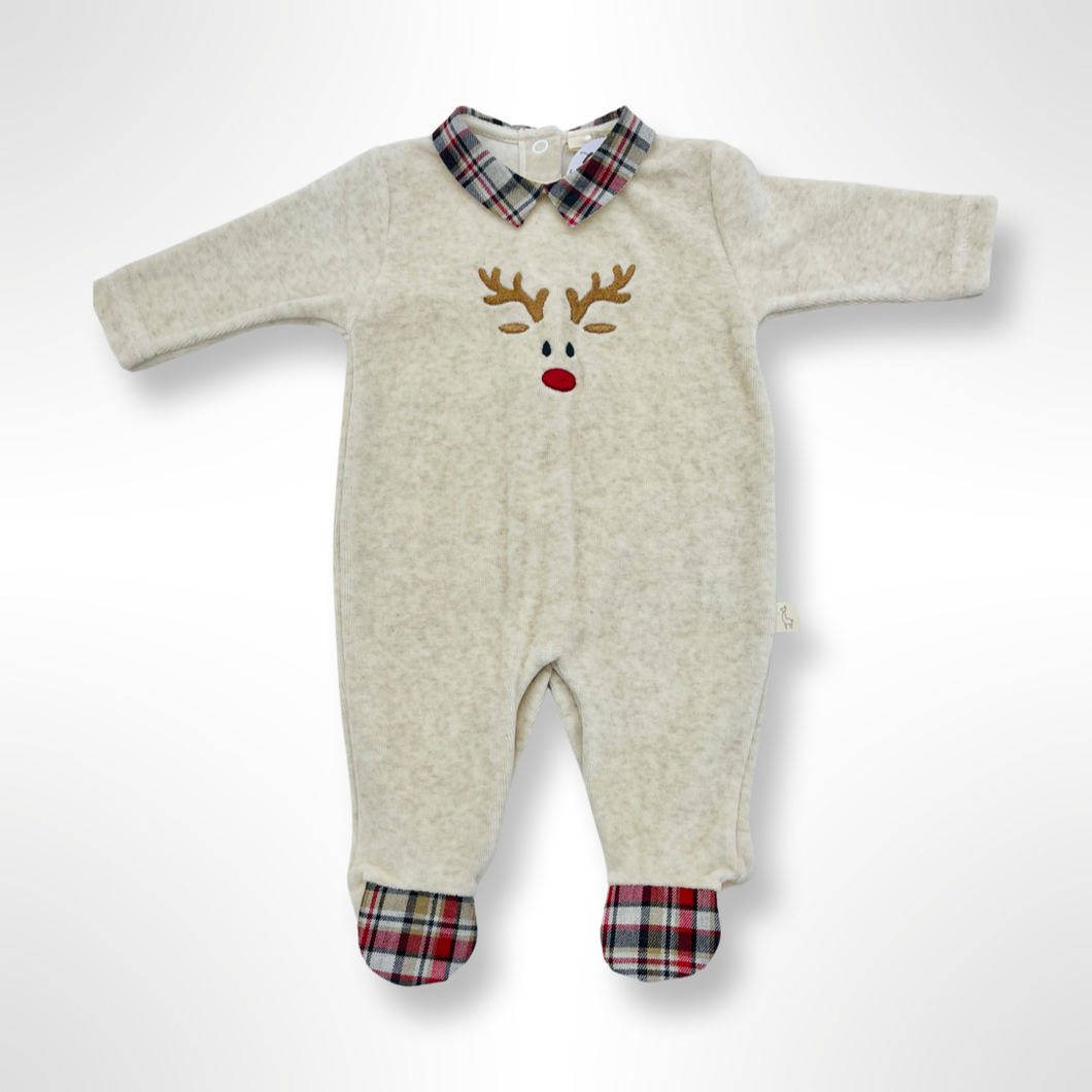 BabyGi Boys Christmas Reindeer Velour Sleepsuit