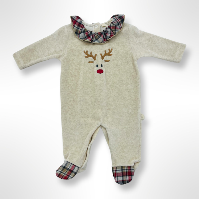 BabyGi Girls Christmas Reindeer Velour Sleepsuit