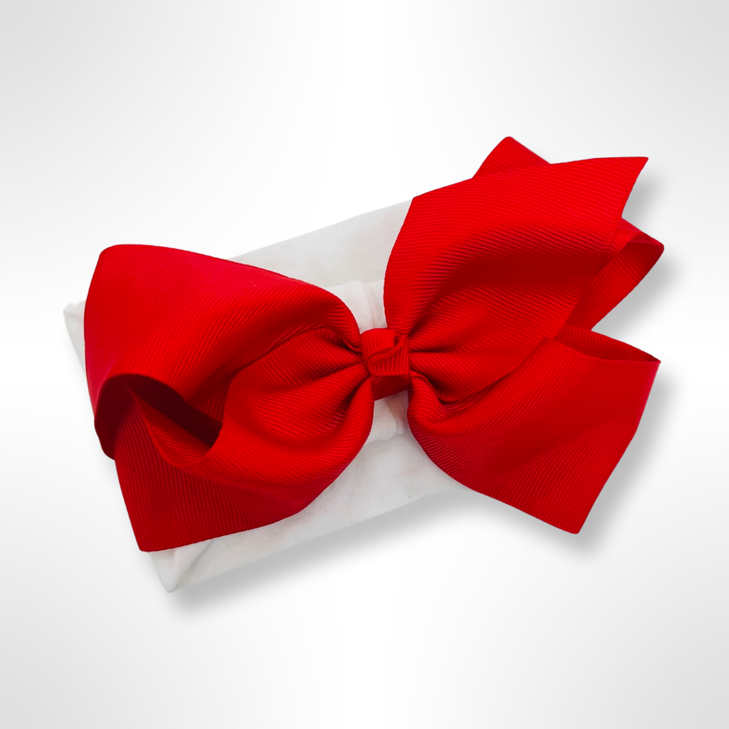 Large Bow Soft Headband - White/Red