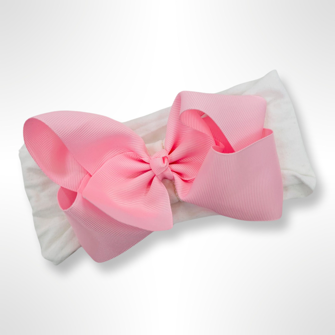 Large Bow Soft Headband - White/Pink