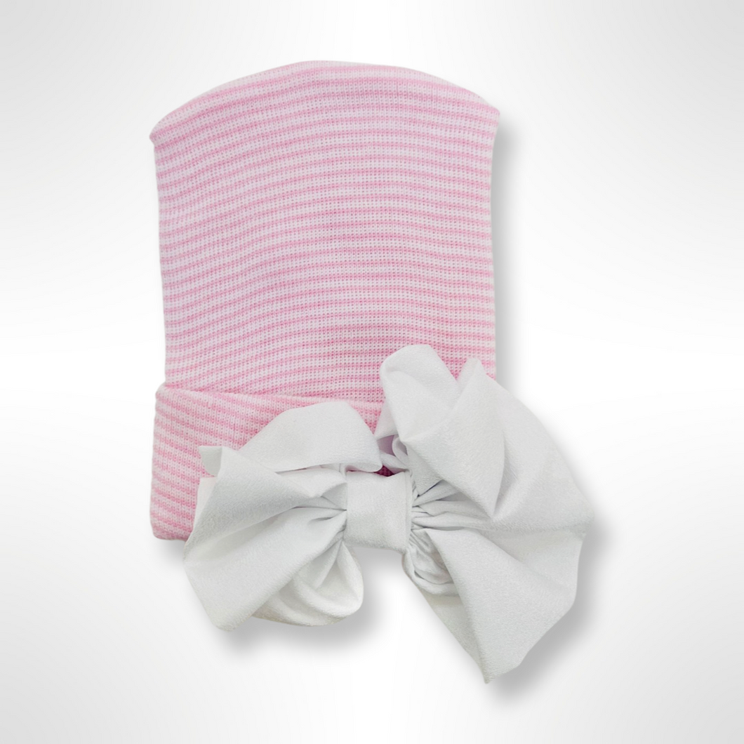 White Big Bow Newborn Hospital Hat