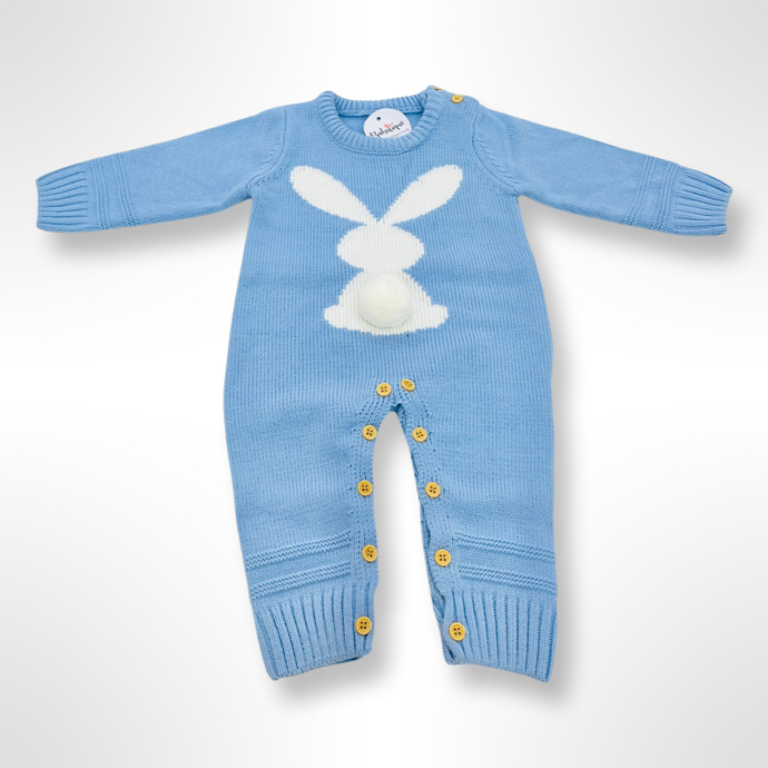 Blue Knitted Romper with White Bunny