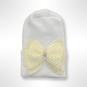 Large Pearl Bow Newborn Hospital Hat