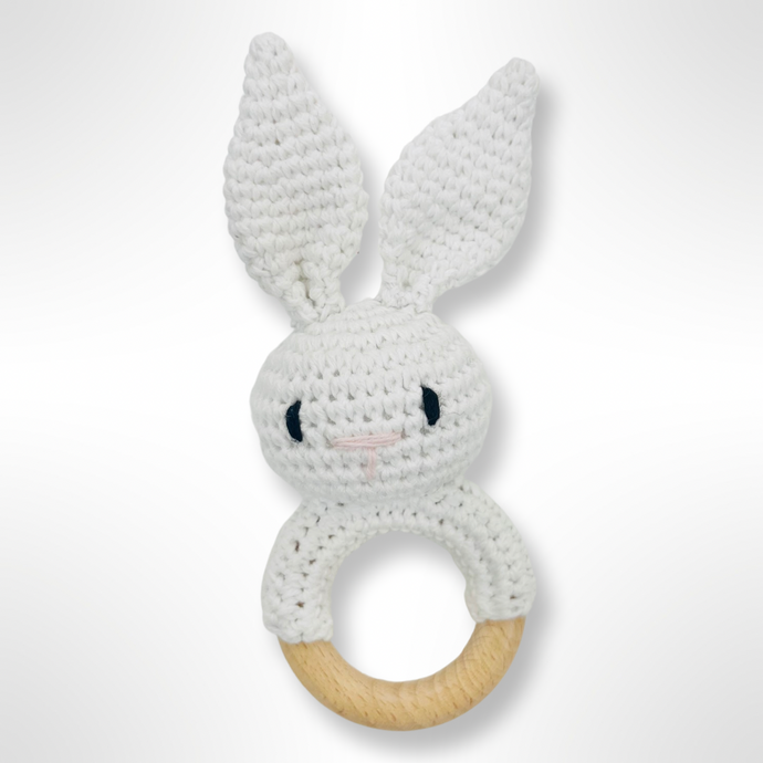 Crochet Bunny Rattle - White