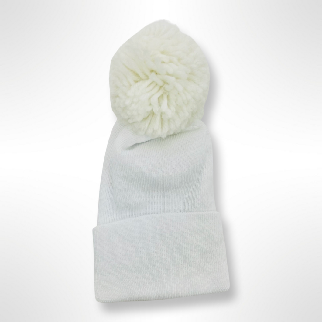 White Pom Pom Newborn Hospital Hat
