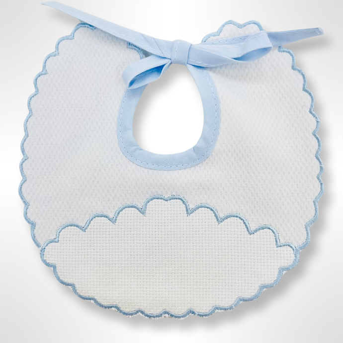 Cloud Waffle Bib - Blue Trim