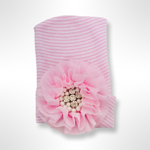 Pink Diamonte/Pearl Flower Newborn Hospital Hat