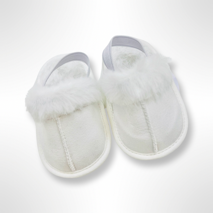Baby Fur Lined Slippers - White/White