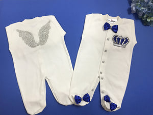 Crown Jewels Romper with Angel Wings - Royal Blue