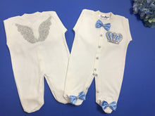 Load image into Gallery viewer, Crown Jewels Romper with Angel Wings - Baby Blue