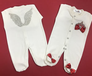 Crown Jewels Romper with Angel Wings - Red