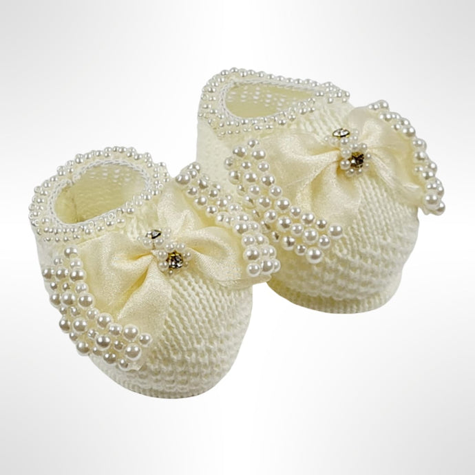 Ivory Beaded Bow Booties & Headband Set