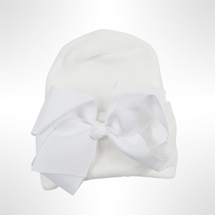 Large Bow Newborn Hospital Hat - White