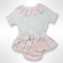 Load image into Gallery viewer, Colette Short Sleeve Shirt and Bloomer Set - Pink/White