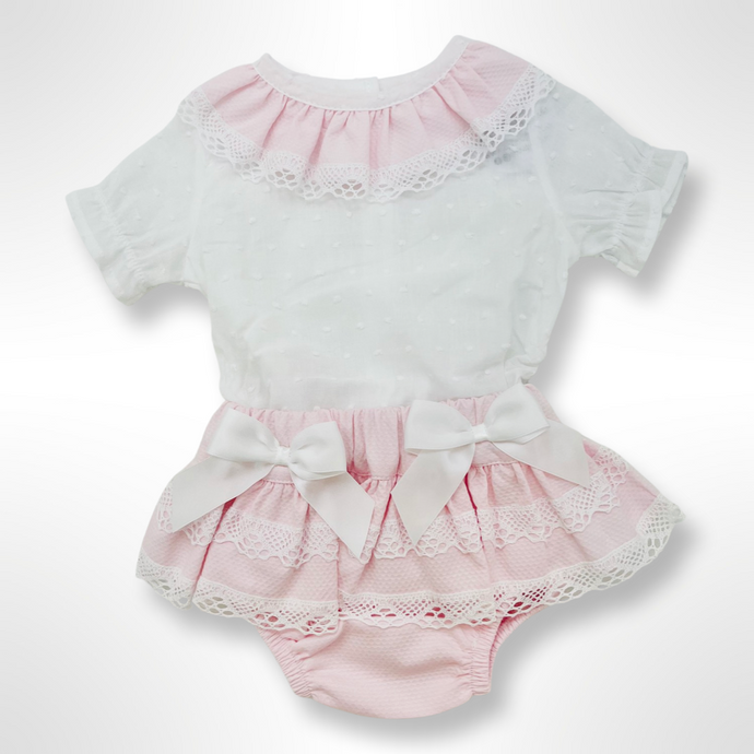 Colette Short Sleeve Shirt and Bloomer Set - Pink/White