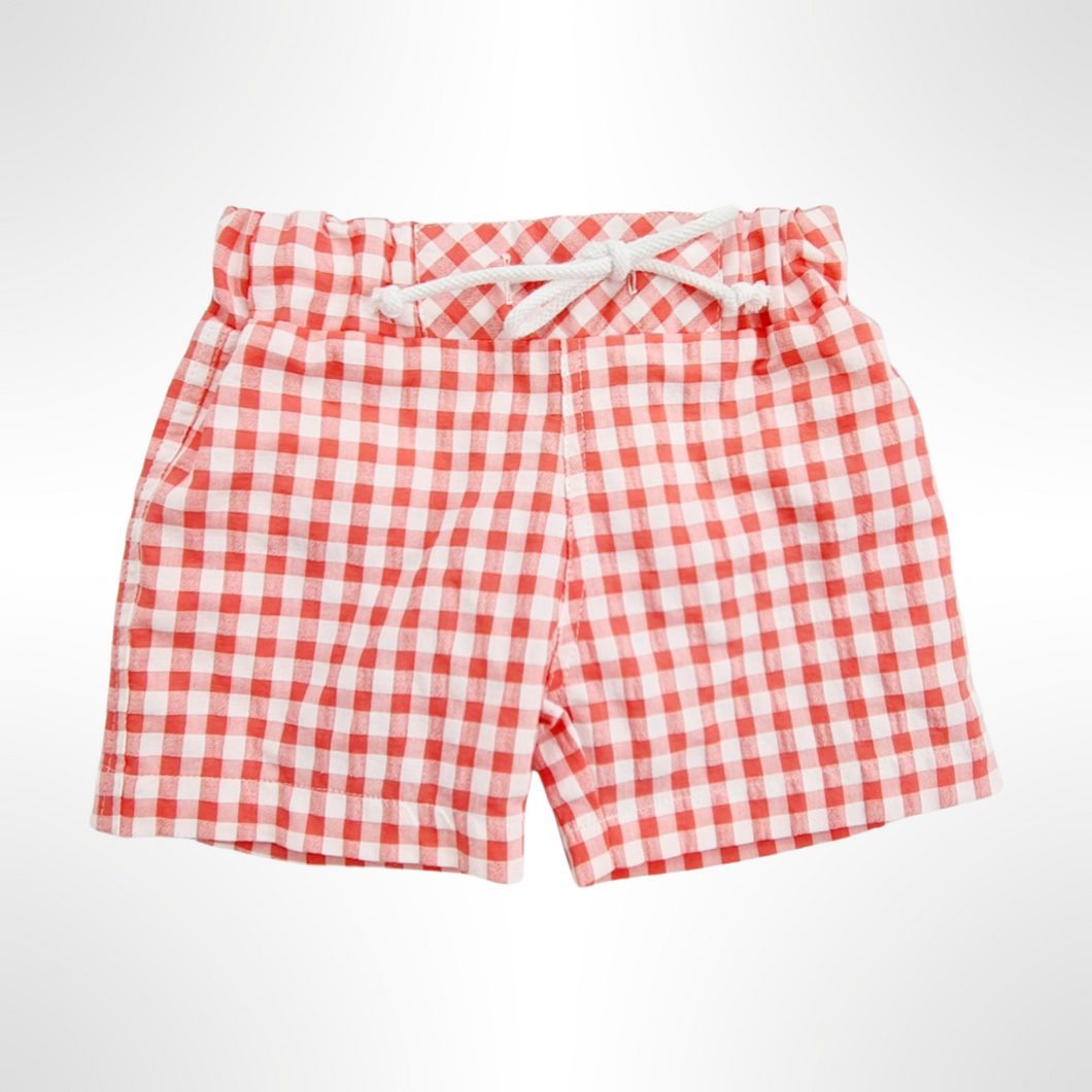 Portofino Collection - Coral and White Check Swim Shorts