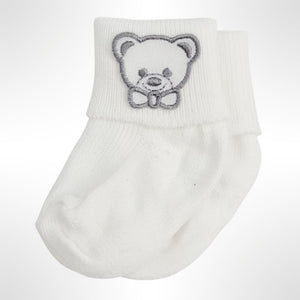 Baby Boy's White Short Ankle Socks With Motif