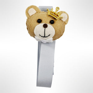 Teddy Booties & Dummy Clip Set - Grey