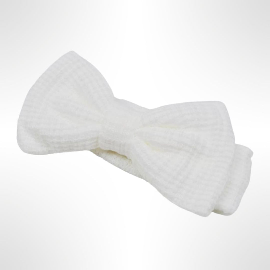 Large Bow Waffle Headband - White