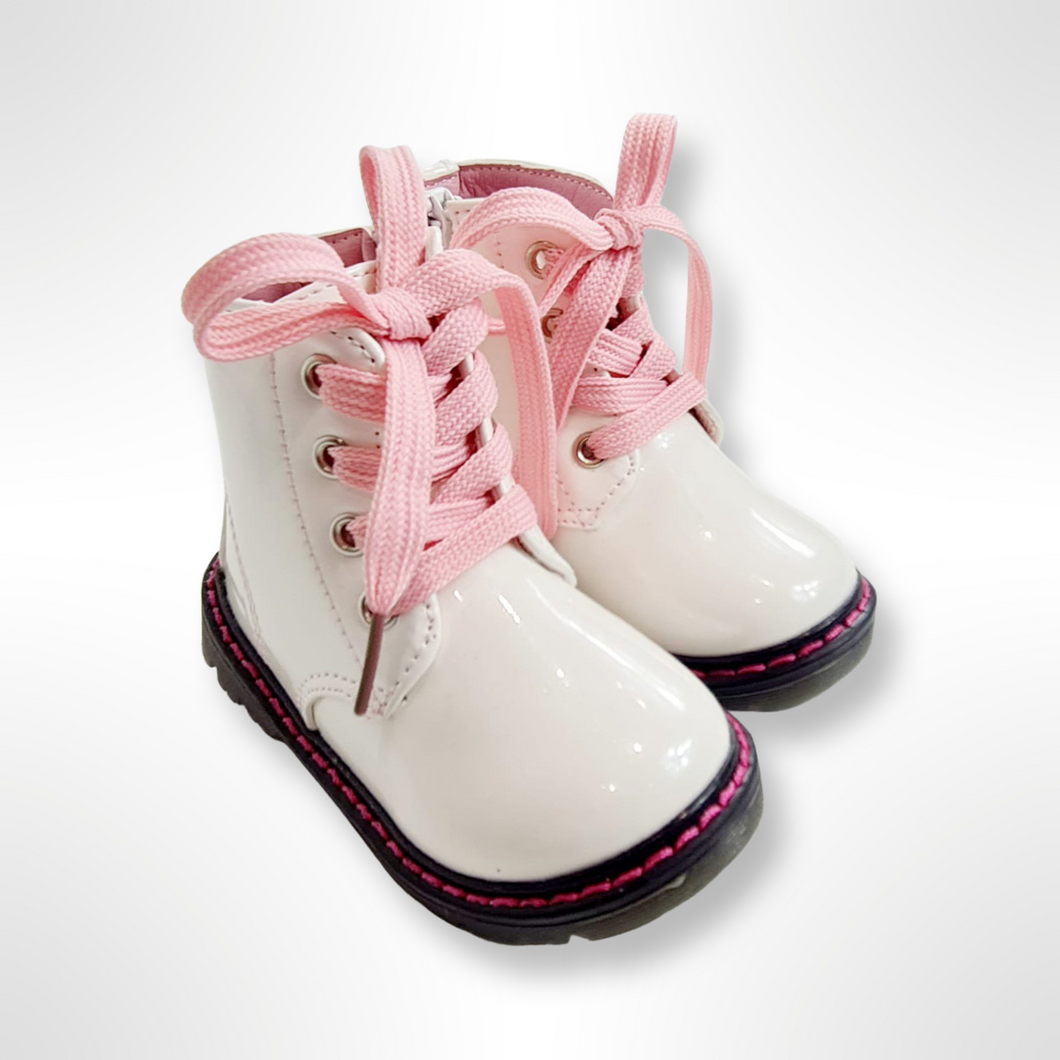 White Festival Boots with Pink Laces