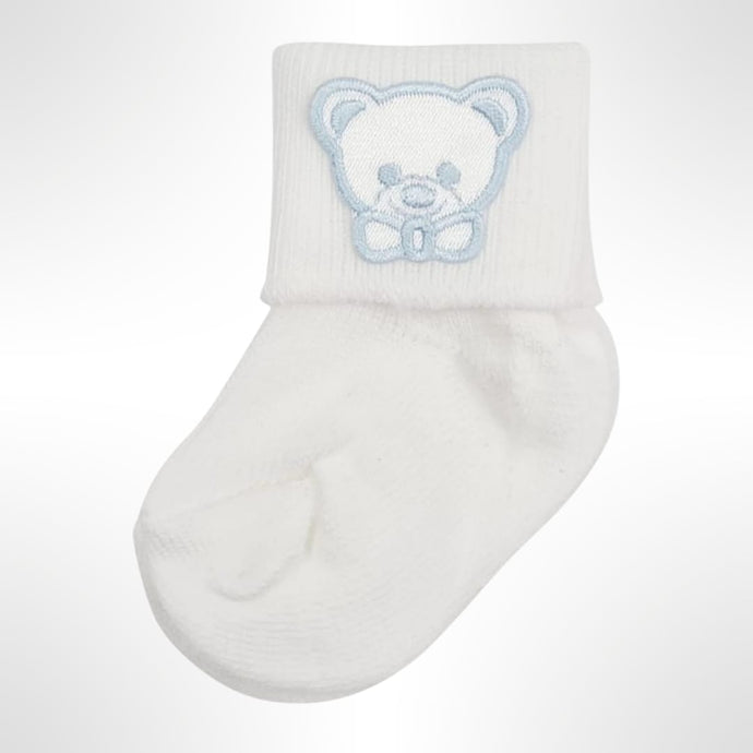 Baby Boy's White Short Ankle Socks With Motif