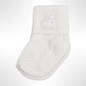 Baby Boy's White Short Ankle Socks With Motif