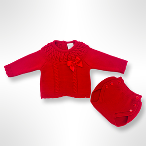 Rachel Knitted Top and Bloomer Set - Red