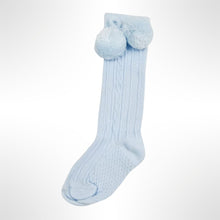 Load image into Gallery viewer, Blue Knee High Pom Pom Socks