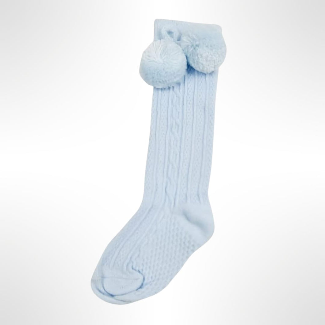 Blue Knee High Pom Pom Socks