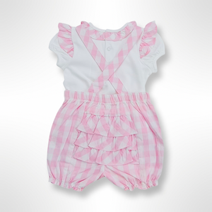 Checker Collection - Pink/White Top and Dungaree Set