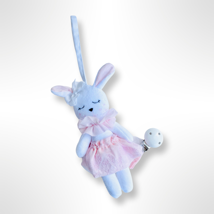 White and Pink Bunny Ballerina Collar Dummy Clip