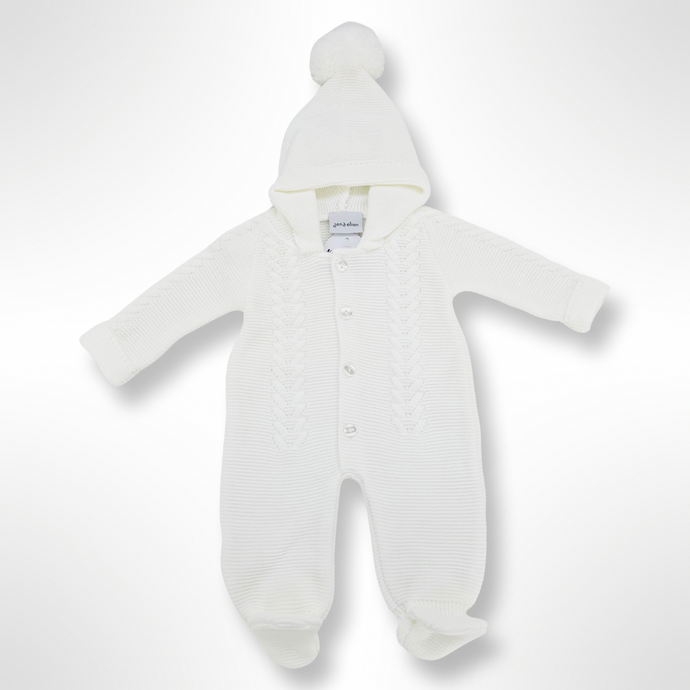 Hooded Knitted Pramsuit - White