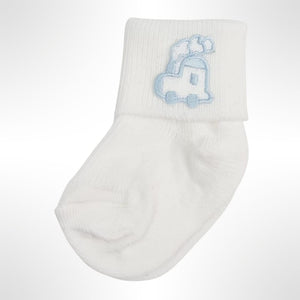 Baby Boy's White Short Ankle Socks With Motif