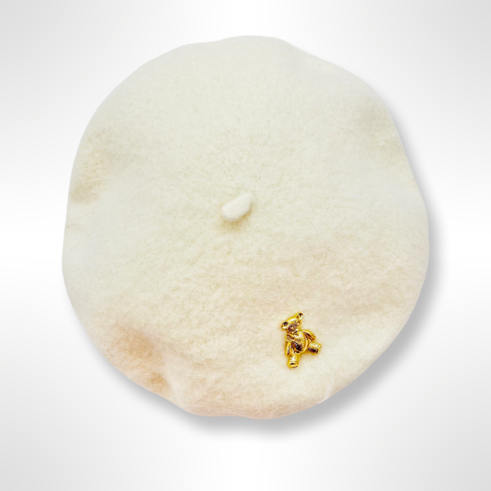 Teddy Bear Charm Beret - Cream
