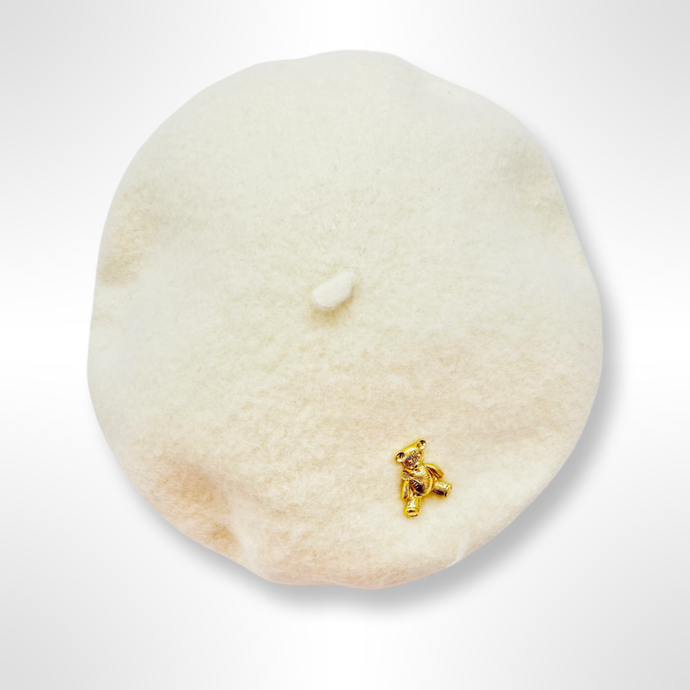 Teddy Bear Charm Beret - Cream