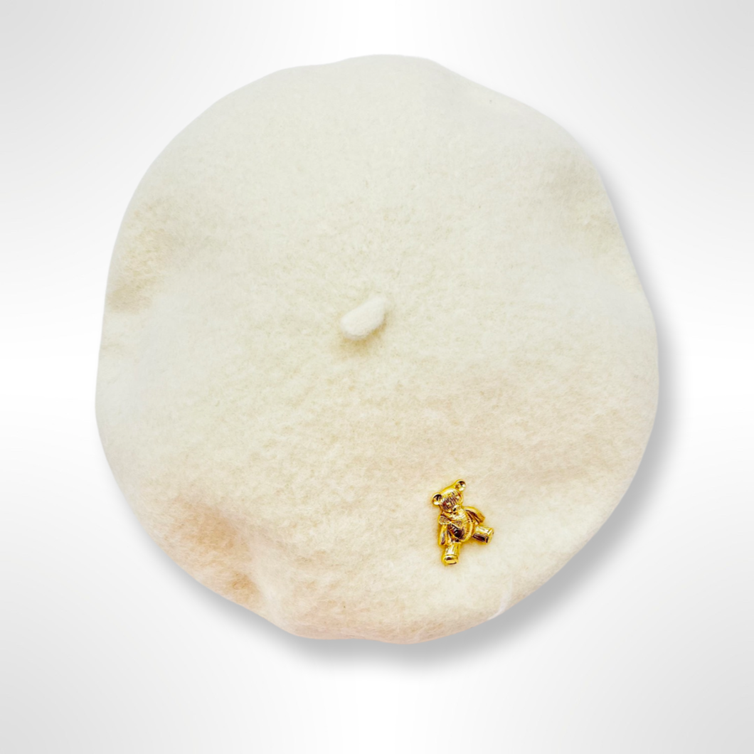 Teddy Bear Charm Beret - Cream