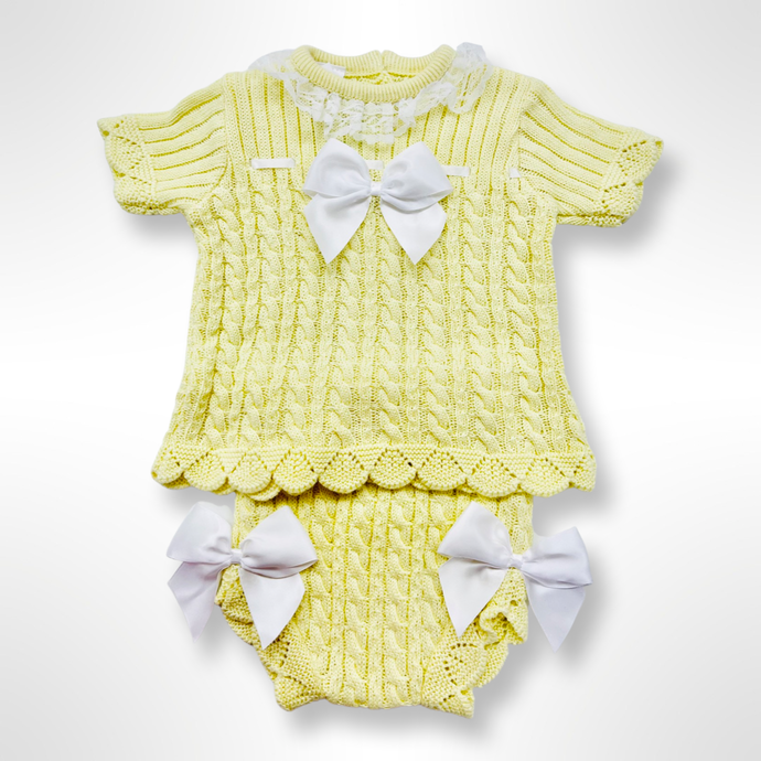 Ivy Knitted Short Sleeve Bloomer Set - Yellow