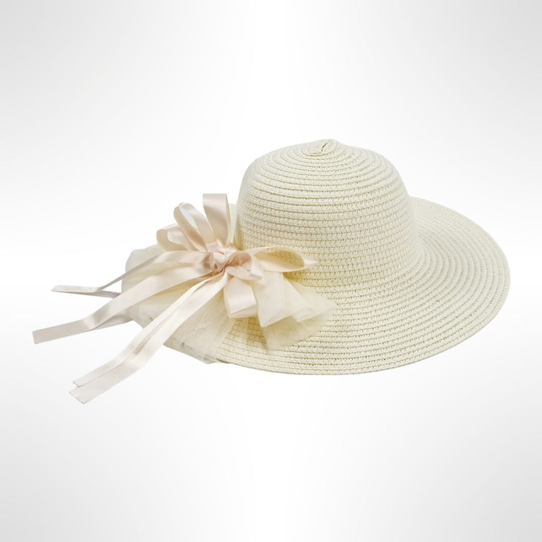 Soleil Tulle Bow Sun Hat - Cream