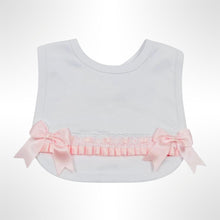 Load image into Gallery viewer, White Ribbon Trim Bib - Pink Trim