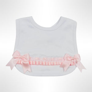 White Ribbon Trim Bib - Pink Trim